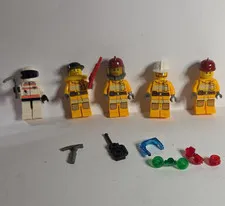 LEGO Firefighter Minifigure Lot of 5 w/ Accessories, Plastic Figures
