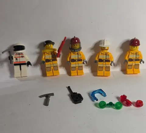 LEGO Firefighter Minifigure Lot of 5 w/ Accessories, Plastic Figures