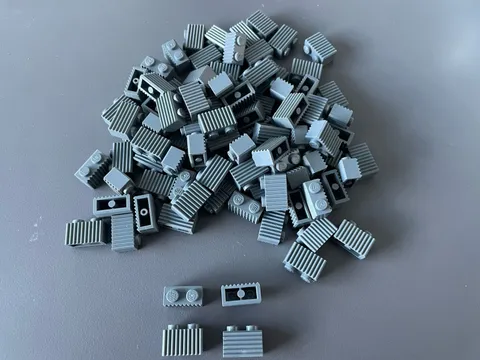 LEGO BULK LOT OF 135 DARK BLUISH GRAY MODIFIED BRICKS 1X2 FLUTED GRILLE #2877