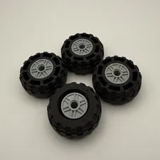 Lego 4x Tires 68.7x34R Balloon Black Large Rubber Wheels W Gray Rims