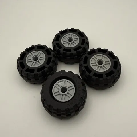 Lego 4x Tires 68.7x34R Balloon Black Large Rubber Wheels W Gray Rims