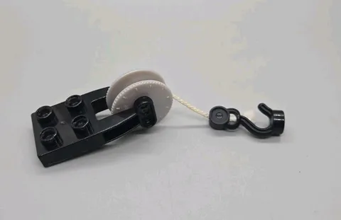 Lego Duplo Winch Mount & Plate, With String & Hook Black/Grey
