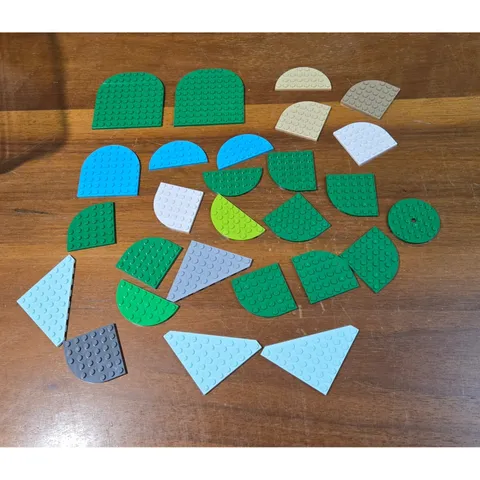 LEGO Mixed Plates Lot Curved Wedge Rounded Shapes Green Blue Tan Grey Pieces