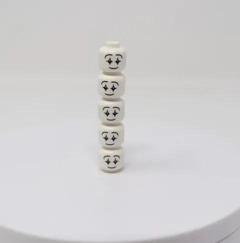 Lego Lot of 5x Head Mime Smiling Face, Black Star Eyes White Pupils Pattern BAM