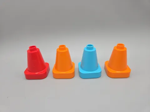 Lego Duplo Construction Traffic Cones Lot Of 4 Blue Orange Red Train Car Traffic