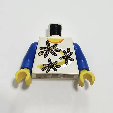 Lego City Woman Girl Blue Sleeve White Shirt Flowers Torso Minifig Minifigure