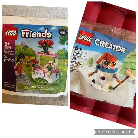 Lego Creator Snowman 30645 & Friends 30721 Flower Stand With Roses Polybag Lot