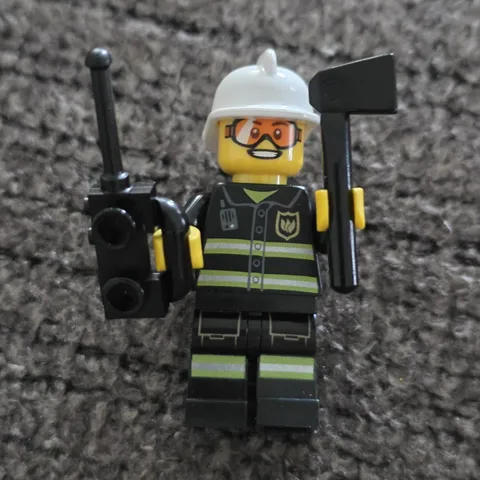 LEGO Firefighter Minifigure White Helmet Black Outfit Axe & Radio Accessory