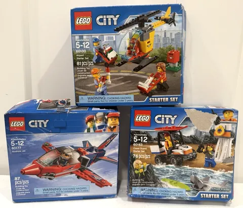 Lego City retired set lot 60100, 60163 & 60177 sealed bags in opened damaged box