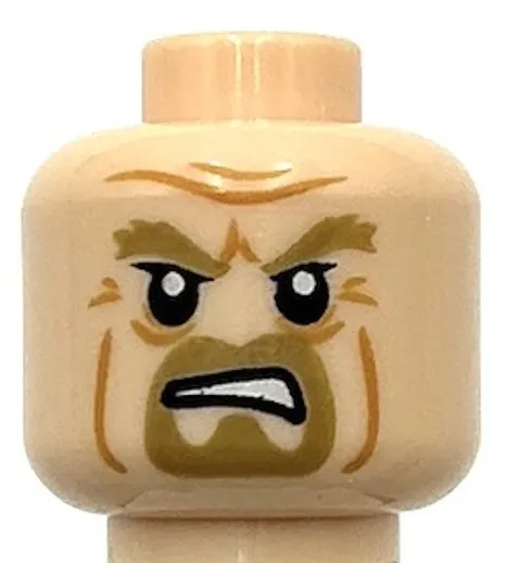 Lego New Light Nougat Minifigure Head Dual Sided LotR Goatee Smirk Determined