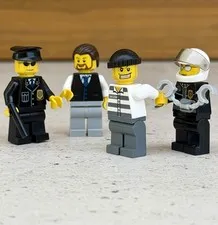 Lot of 4X Lego City Minifigures Criminal, Police, Captain, Mayor (As Shown)