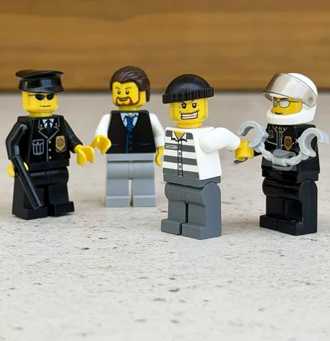 Lot of 4X Lego City Minifigures Criminal, Police, Captain, Mayor (As Shown)