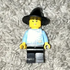 LEGO Plastic Minifigure Black Witch Hat Light Blue Torso Black Legs