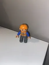 LEGO DUPLO MAN CONSTRUCTION WORKER in ORANGE VEST & CAP 2.5" FIGURE Rare! 