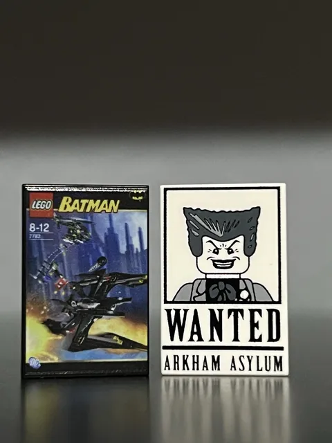 LEGO Batman Pad Printed Joker Wanted Tile & UV printed Aerial Assault Tile 2006