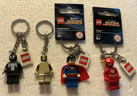 Vintage LEGO Key Chain Lot Of 4 Superman Venom Mr Gold Flash