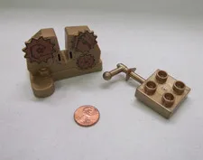 Vintage Lego Duplo Gold Metallic Gears & Handle Plate 2003 Robots 2 Pieces