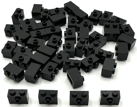 Lego 50 New Black Bricks Building Blocks Modified 1 x 2 with Stud on Side Pieces