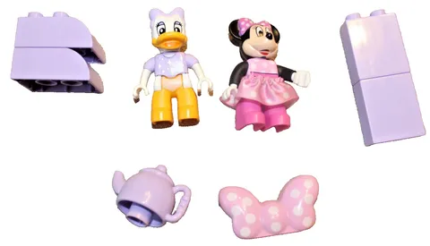 LEGO DUPLO Purple Lavender Brick Lot Minnie Mouse Bow Daisy Duck Figure Tea Pot