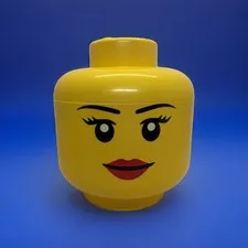 OFFICIAL LEGO MINIFIGURE STORAGE HEAD GIRL FEMALE FACE YELLOW PLASTIC CONTAINER⁠