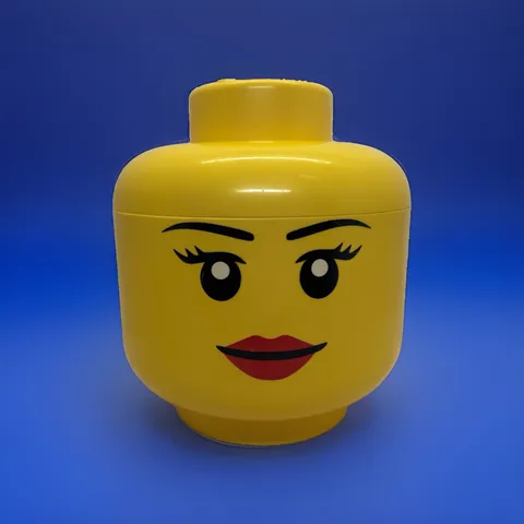 OFFICIAL LEGO MINIFIGURE STORAGE HEAD GIRL FEMALE FACE YELLOW PLASTIC CONTAINER⁠