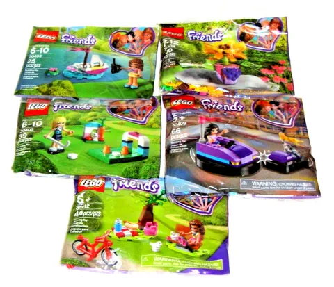 Lego Friends Polybags Emma's Bumper Cars, Park Picnic - 5 Complete Polybag Sets