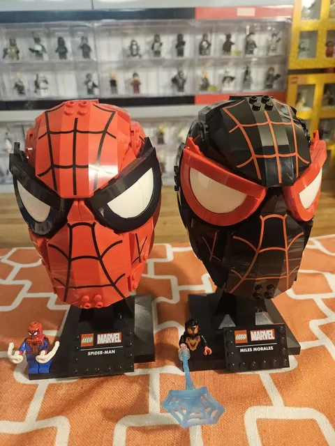 LEGO Spider-Man Mask 76285 & Miles Morales Mask 76329 w Figs Added To Display!!