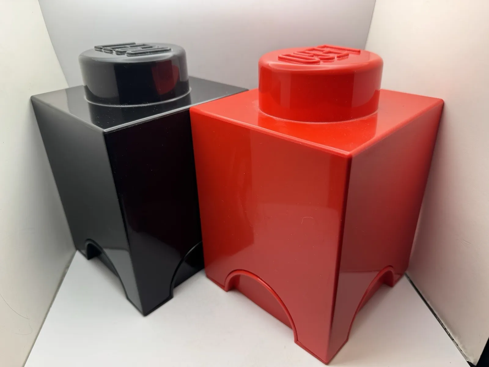 Genuine LEGO Red & Black Storage Bin Boxes 1x1 Brick 5”x5”x7”  Set 2 (A)