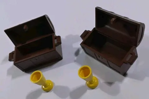 Vintage LEGO 2 Brown 4738 Treasure Chest 2 Yellow Goblets 2343 Castles 1980s 