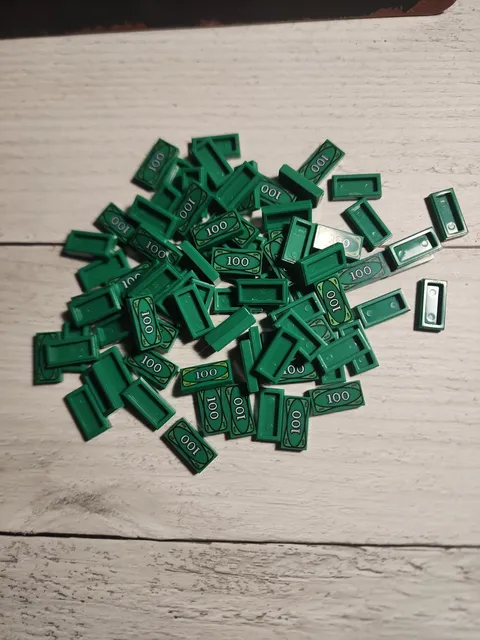 Lego 80 New Green Tiles 1 x 2 with Currency Money 100 Bills Note Parts