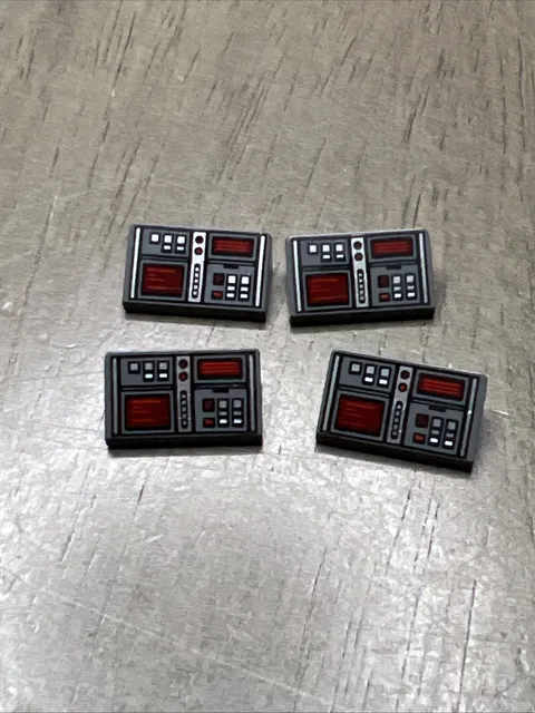 LEGO 85984pb127 Dark Bluish Gray Slope 30 1x2x2/3 Red White Silver Button x4