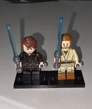 Lego Star Wars Anakin Skywalker & Obi-Wan Minifigure With Stands Custom (L)