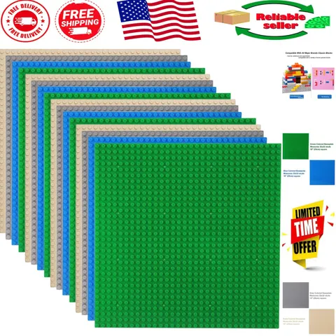 Flexible and Sturdy 8 Pack Baseplates 10" x 10" - Perfect for Indoor Play