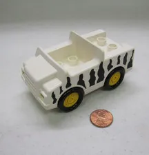 Lego Duplo White & Black Zebra Striped Zoo Safari Car Jeep Version Vintage #3