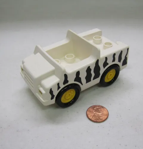 Lego Duplo White & Black Zebra Striped Zoo Safari Car Jeep Version Vintage #3