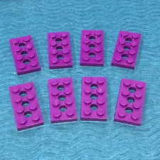 LEGO PART 3709 TECHNIC 2X4 PLATE WITH 3 HOLES 8 PIECES (MAGENTA)