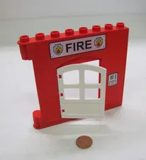 LEGO Duplo RED FIRE STATION WALL w/ DOOR WINDOW OPENING 1x8x8 House Building 