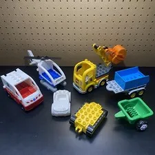 Lego Car Lot- 7 Pieces-Tow Truck, Ambulance, Helicopter - Random Junk Drawer Lot