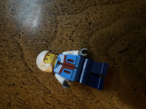 LEGO Minifigures Lot of 2 - Blue Jacket Figure & Lime Green/White Helmet