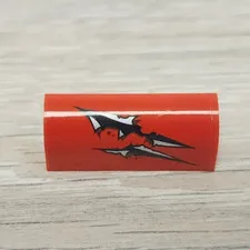 Lego 6191pb019R Red Slope Curved 1 x 4 x 1 1/3 with Black and Silver Tear Marks