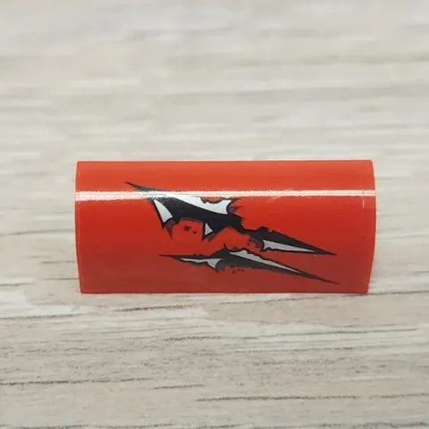Lego 6191pb019R Red Slope Curved 1 x 4 x 1 1/3 with Black and Silver Tear Marks