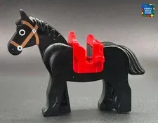 Lego Black Horse Complete With Red Saddle / City Farm Land Animal