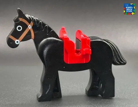 Lego Black Horse Complete With Red Saddle / City Farm Land Animal