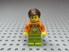 LEGO Minifigure Train Worker Male Lime Overalls Alt Brown Hair No: cty1466 60336