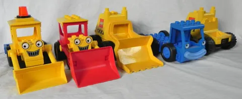 5 Lego Duplo Vehicles (Backhoe Trucks Trailer), 1 Complete, Scoop Lofty, VG