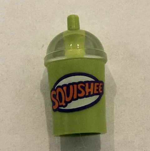 LEGO Minifigure Accessory Green/Clear Cup w/ Lid, Printed "SQUISHEE"