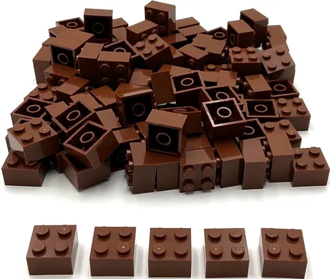 Lego 100 New Reddish Brown Bricks Building Blocks 2 x 2 Stud Parts