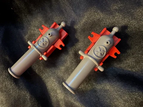 Lego Vintage Pearl Dark Gray Shooting Cannon Red Base Lot of 2 - *Nice...