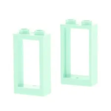 2x LEGO Window Frame 1x2x3 Light Aqua Blue, No Glass 6208518 60593