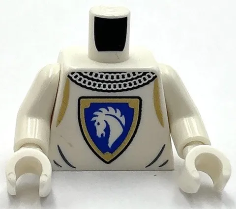 Lego New White Torso Castle Surcoat Silver Chain Mail Collar  Blue Gold Horse